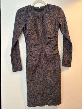 Marc Jacobs Slate Paisley Long Sleeve Ruched Sheath Dress